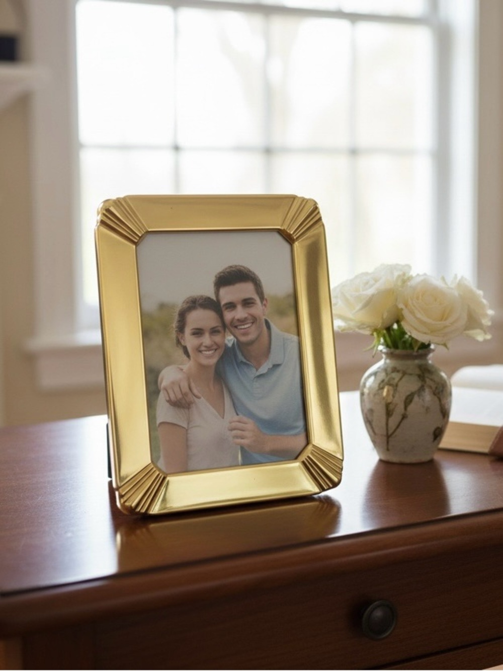 Vintage Solid Brass 5x7” Impressions Picture Frame - Elegant Home Accent